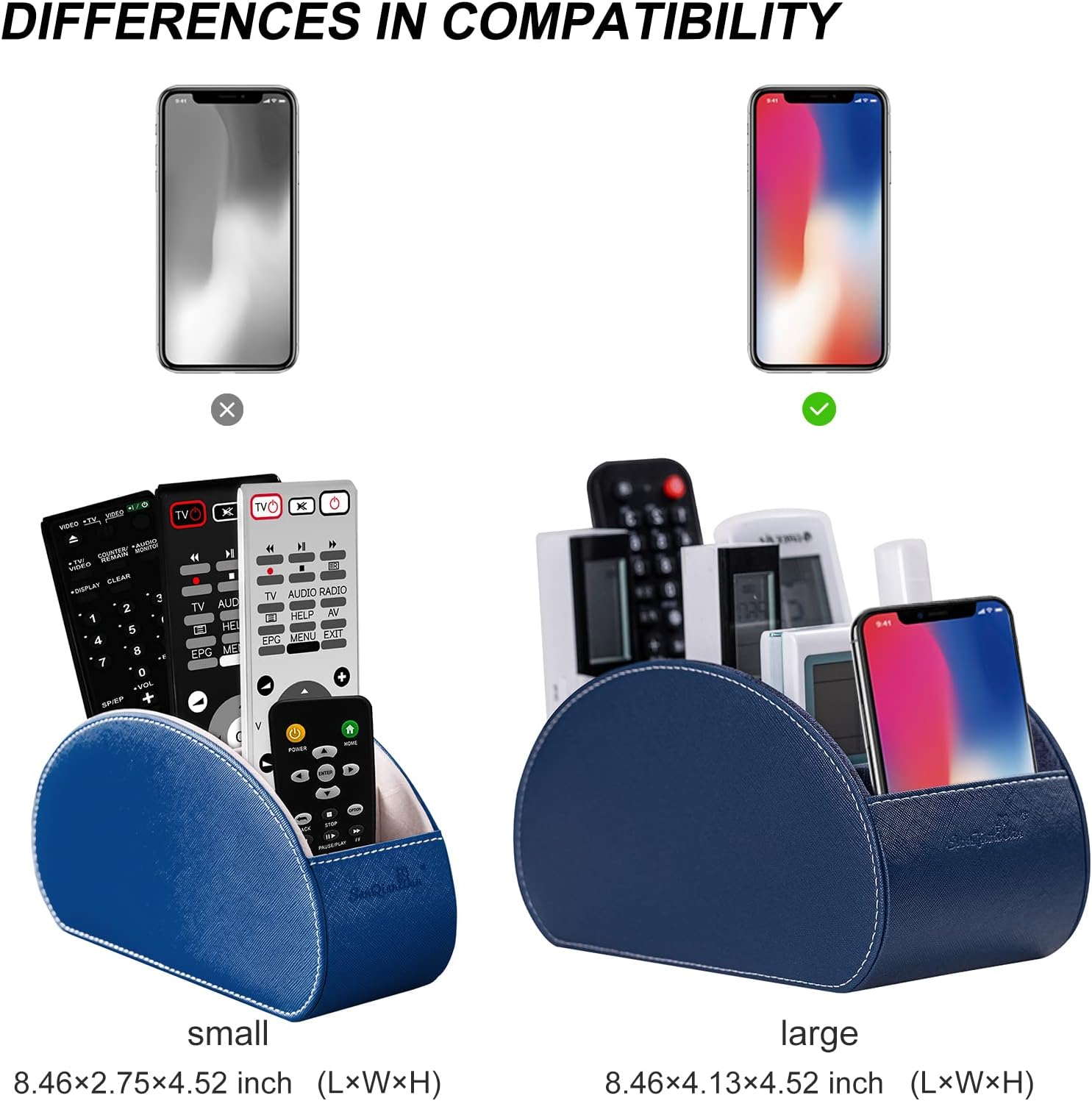 BONNY DODO Remote Control Holders Organizer Box with 5 Compartment PU Leather Multi-functional Office Desk Storage Caddy Store (Blue)