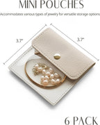 6 Pcs Jewelry Bags Clear Mini Pouch Small Jewelry Pouches for Traveling Leather Portable Travel Jewelry Organizer and Storage Bag for Earrings, Necklace, Beige