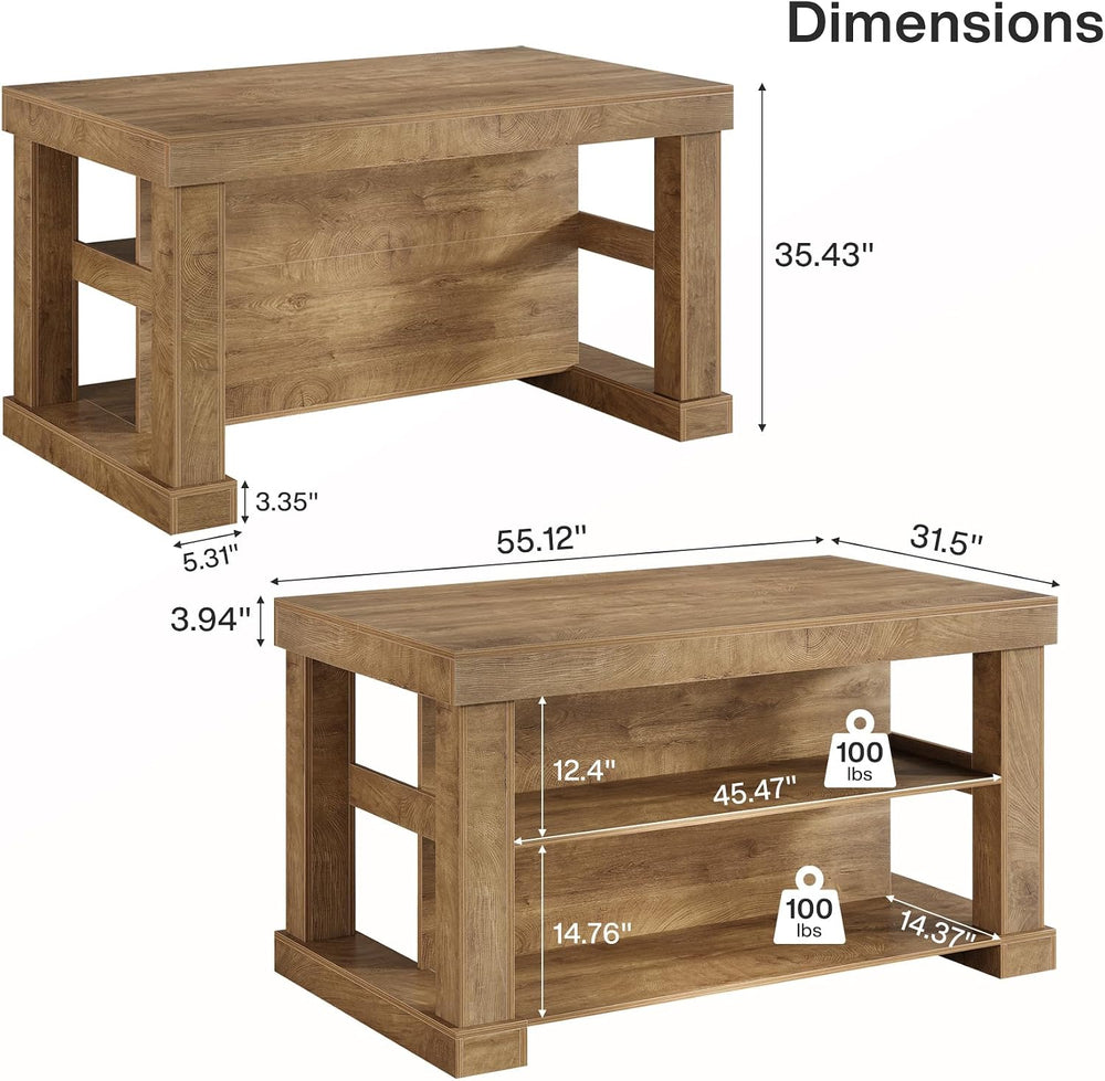Tribesigns 55" Kitchen Island with Seating and Storage, 3-Tier, Farmhous...