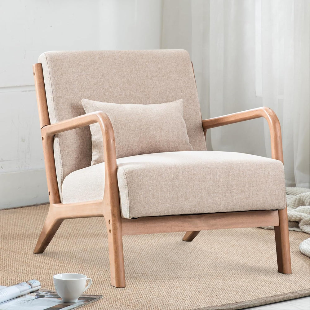 INZOY Mid Century Modern Accent Chair with Wood Frame, Upholstered Living Roo...