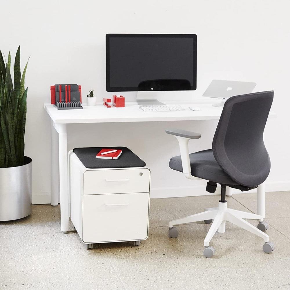 Poppin Mobile Mini Sittable Stow Rolling File Cabinet - White with Dark Gray ...