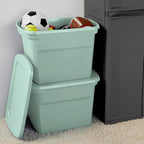 Sterilite 32 Pack Tote, Plastic Stackable Storage Bin Container with Lid, 18 Gallon, Mindful Mint