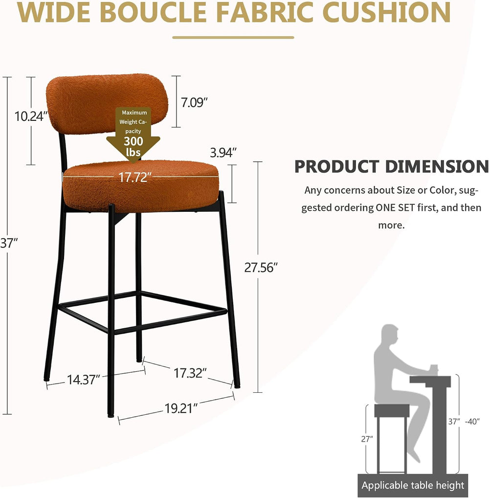 DYHOME Bar Stools Set of 2,Orange 28 Inches Counter Height Bar Stools, Modern...