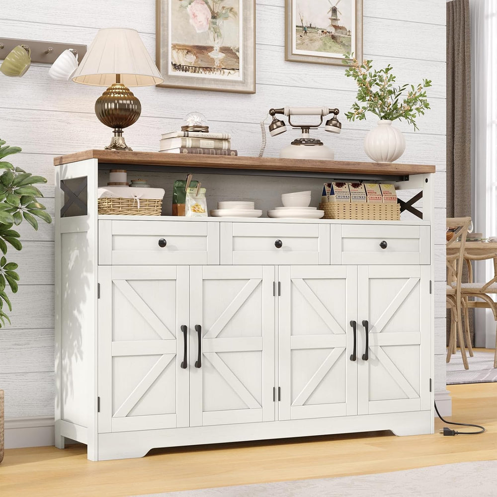 Befrases Farmhouse Sideboard Buffet Cabinet, Barn Doors Storage Cabinet