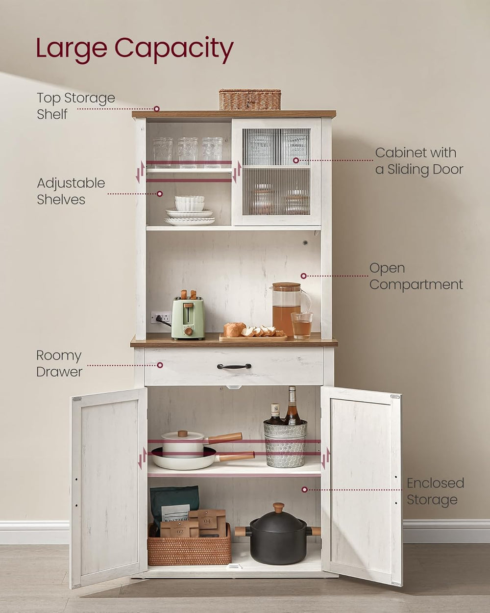 VASAGLE LIRY Collection - 71-Inch Tall Kitchen Pantry Cabinet with Lights and...