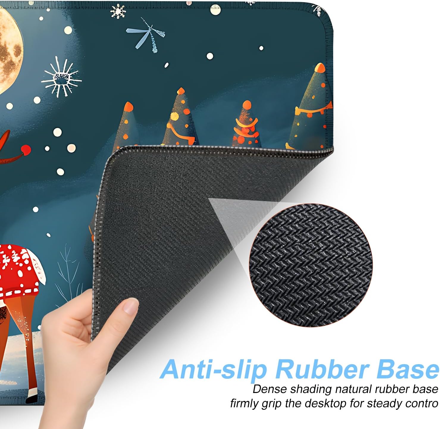 Christmas Reindeer Mouse Pad– Large Extended Desk Mat with Holiday Winter Snow Scene, Non-Slip Base Keyboard Pad for Home Office, Gaming, Workstation,31.5 x 11.8 in