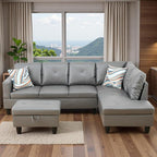 Sectional Couches for Living Room with Movable Chaise & Storage Ottoman - 97.5" Leather L Shaped Couches for Living Room Apartment, 4 Seat Home Furniture Modular Sectional Sofas, Grey