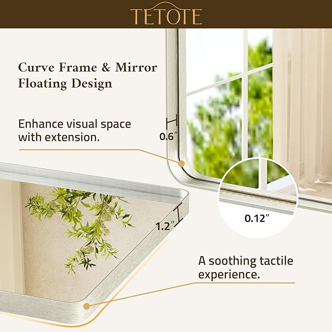 TETOTE Brushed Nickel Bathroom Mirror 30 x 30 Brushed Nickel Metal Framed Bat...