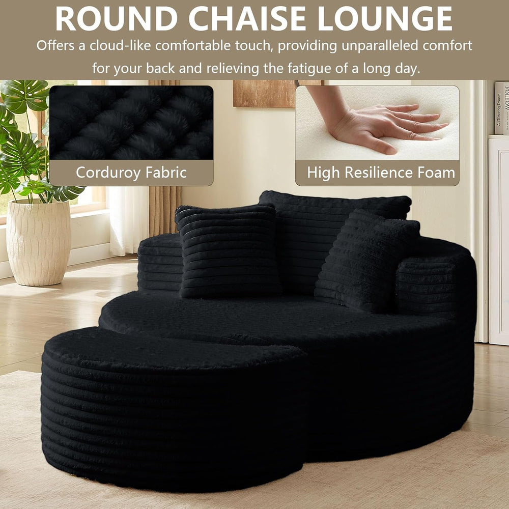 Oversized Round Chaise Lounge Chair Indoor with Ottoman Round Floor Chair | M...