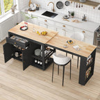 81.5" Kitchen Island with Extendable Dining Table, Rolling Kitchen Cart on Wheels with Spice Rack, Drawer and Door Cabinet for Dining Room, Black
