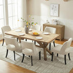 keoni Wooden Dining Chairs Set of 6, Mid Century Modern Upholstered Dining Room Chairs with Black Wood Legs, Fabric Farmhouse Kitchen Chairs with Foot Pegs for Dining Room, Beige