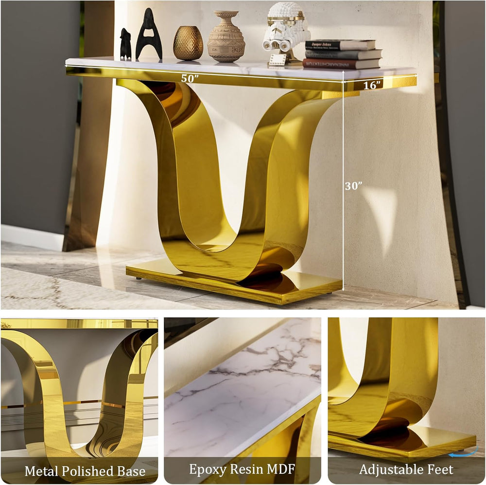 Gold Console Table, White and Gold Living Room Sofa Table, 50" Rectangle...