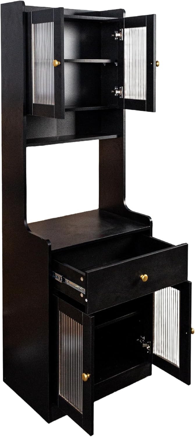 Spolllowe Kitchen Pantry Cabinet Farmhouse Storage Hutch with Microwave Stand...