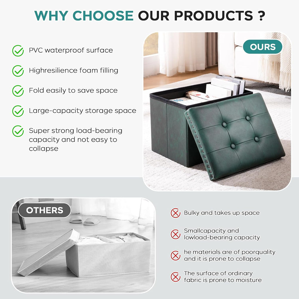 oakvivo Small 16 x 12 x12 Inches Folding Storage Ottoman, Faux Leather Foot R...