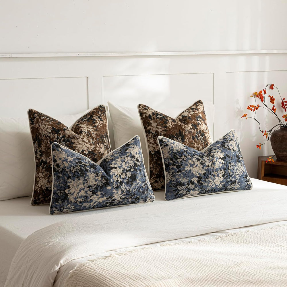 DEZENE Pack of 2 Vintage Floral Throw Pillow Covers 20x20 Boho Farmhouse Acce...