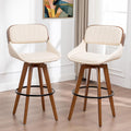 Set of 2 Bar Height Stools - 29.5 inch Mid Century Swivel Bar Stools with Upholstered Faux Leather, Walnut Crafts, Bamboo Legs, Kitchen Island Stools for Kitchen/Cafe/Pub/Island (Walnut Beige)