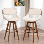 Set of 2 Bar Height Stools - 29.5 inch Mid Century Swivel Bar Stools with Upholstered Faux Leather, Walnut Crafts, Bamboo Legs, Kitchen Island Stools for Kitchen/Cafe/Pub/Island (Walnut Beige)