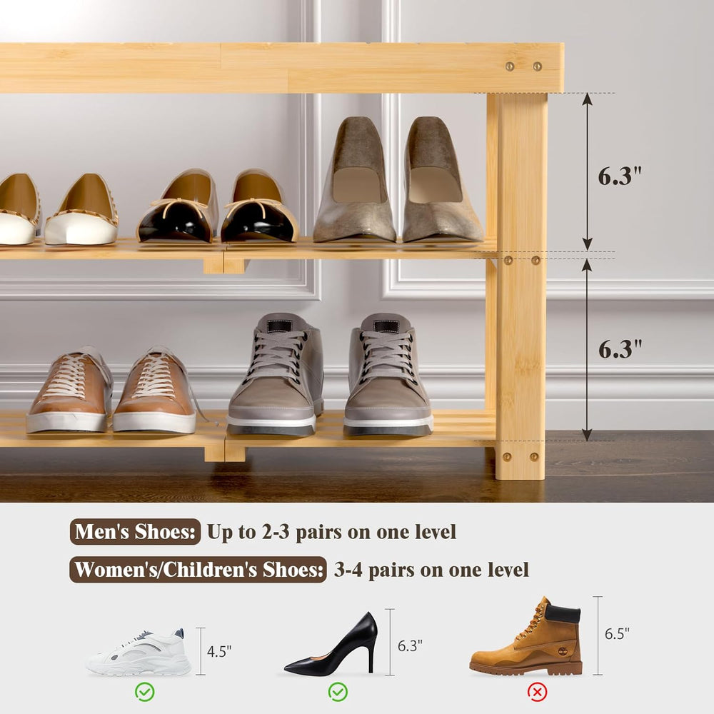 BAMBUROBA Bamboo Shoe Rack Bench, 3-Tier Entryway Bench, Small Shoes Storage ...