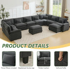 Oversized Modular Sectional Sofa Set, Convertible Deep Seat Cloud Couch with Ottoman, Large U Shaped Corner Couch with Throw Pillows for Living Room (Blue Grey, 10 Seater)