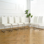 Goujxcy Dining Chairs Set of 6, Modern High Back Kitchen Chairs with Metal Legs and Faux Leather Padded Seat Upholstered Dining Chairs for Dining & Kitchen,Living Room (White&Silver, Set of 6)
