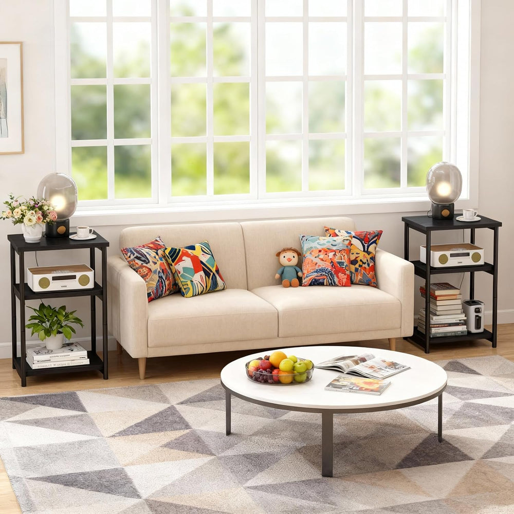 GarveeHome Narrow Side Table, Telephone Table, 3 Shelves, Bedside Table, Narr...