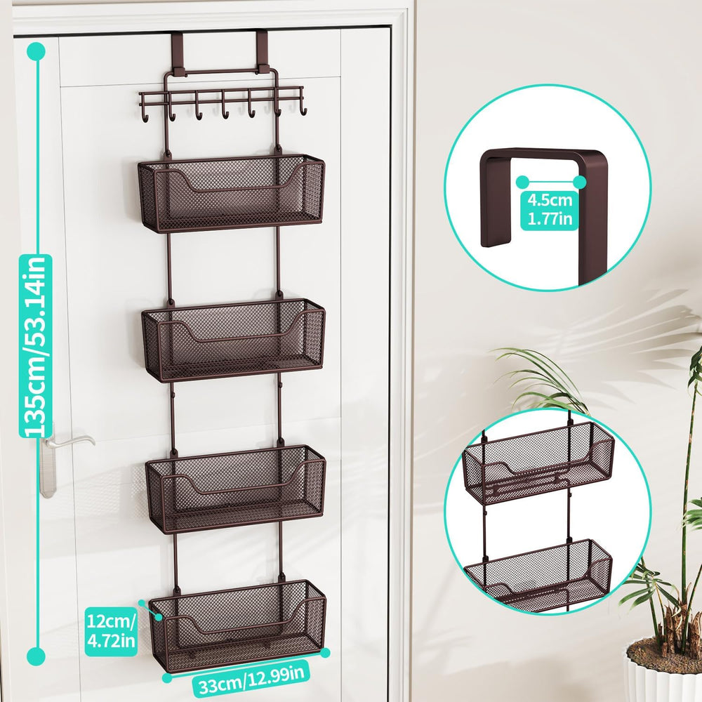 HapiRm Over The Door Organizer - Hanging Door Organizer with 4 Metal Large Ca...