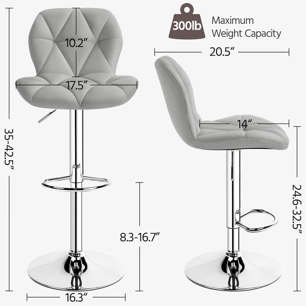 Yaheetech Bar Stools Set of 4 Adjustable Height Swivel Barstools Light Gray