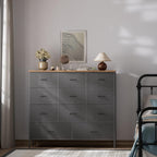 VASICAR 43.3" Wide Fabric Dresser for Bedroom, Chest of Drawers with 11 Deep Drawers, Multi-Drawers TV Stand TV Console, Storage Organizer for Closet, Nursery (Black)