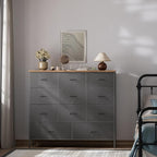 43.3" Wide Fabric Dresser for Bedroom, Chest of Drawers with 11 Deep Drawers, Multi-Drawers TV Stand TV Console, Storage Organizer for Closet, Nursery (Black)