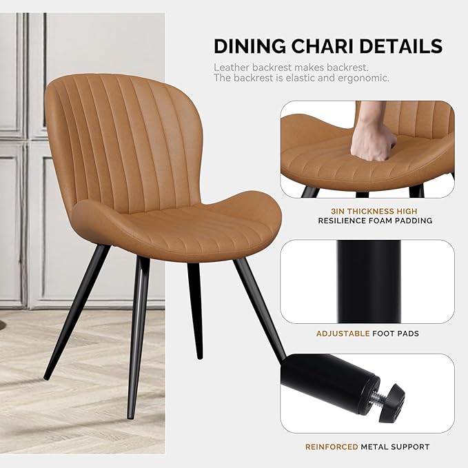 Nalupatio Dining Chairs Set of 4, Modern Dining Room Chairs Comfy Backrest Thick Upholstered Kitchen Chairs 19IN Height with Metal Legs Brown