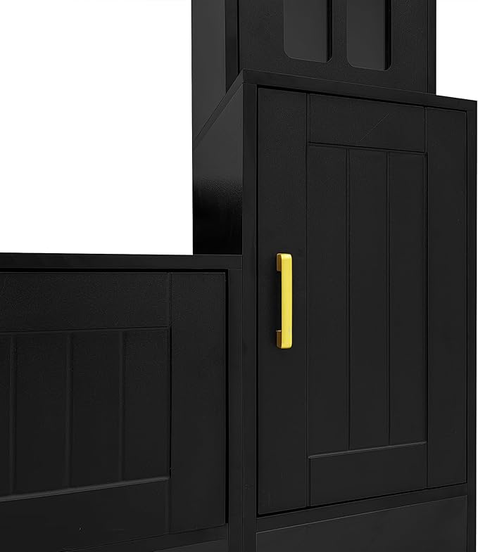 98.4" W Wall Unit Entertainment Center with Bookshelves for TVs up to 80", Modern TV Stand Media Console with Cabinets, Tempered Glass Doors for Living Room (Black/T3)