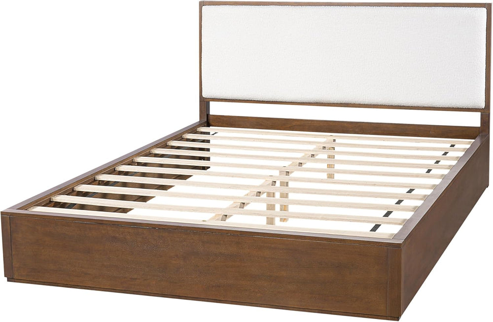 Merax Walnut Queen Size Platform Bed Frame, Modern Minimalist Wood Bed Frame ...