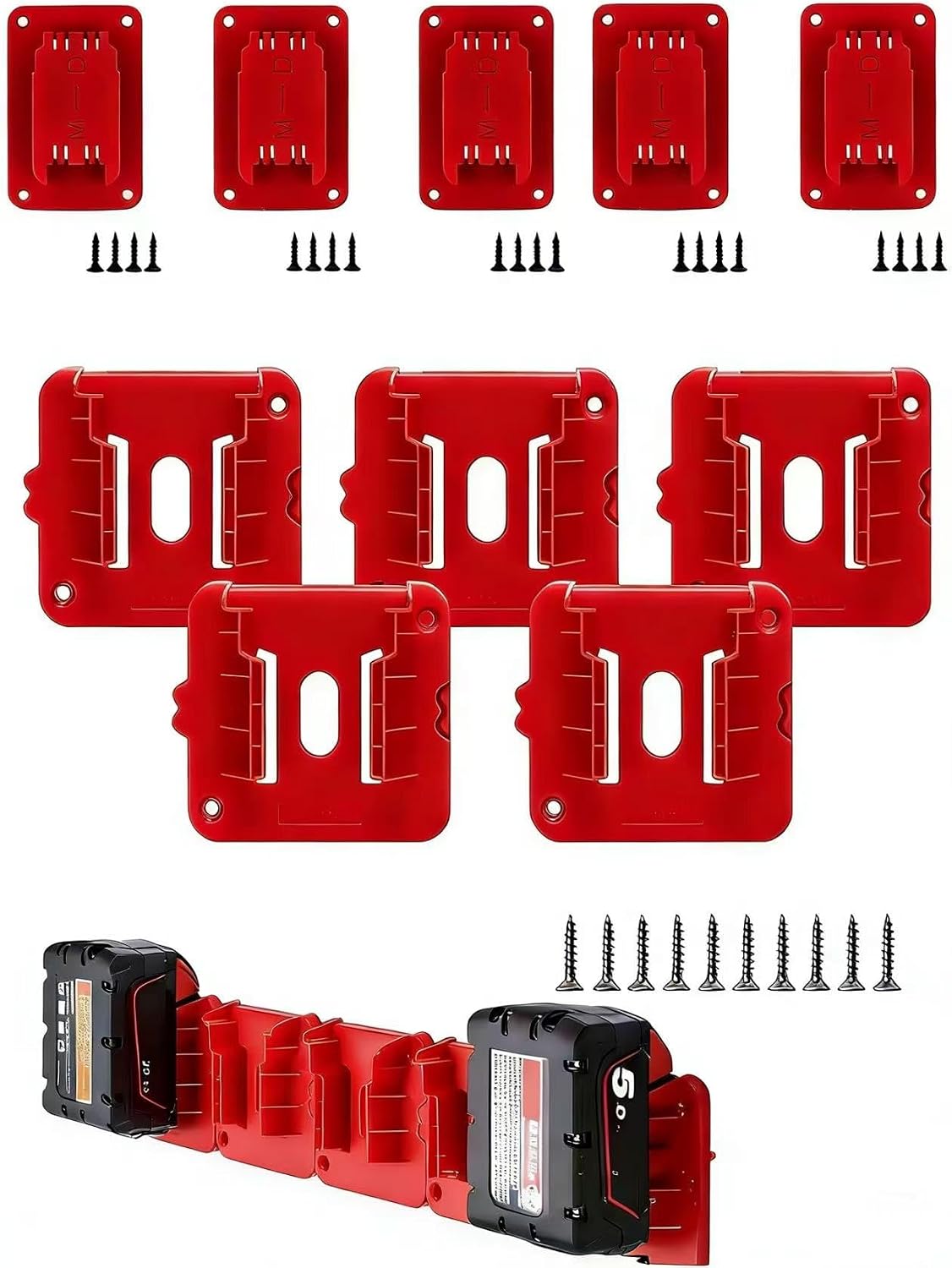 5/5 Combo m18 Battery Holder&Tool Holder for Milwaukee Power 18v Drill Rack Wall Mount Cordless Tool Hanger Organizer Storage Shelf with Screws