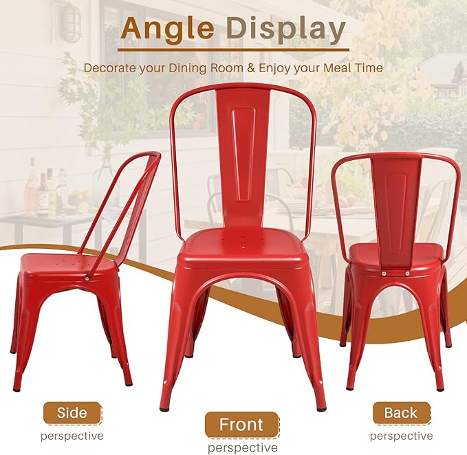 Furmax Metal Dining Chair Indoor Outdoor Use Stackable Classic Trattoria Chai...