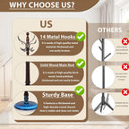 Solid Wooden Coat Rack Stand, Coat Racks Freestanding with 14 Hooks, Natural Birch Wood Coat stands with Sturdy Round Base, Tree Coat Hanger Standing for Entryway Bedroom Office (Metal Hook)