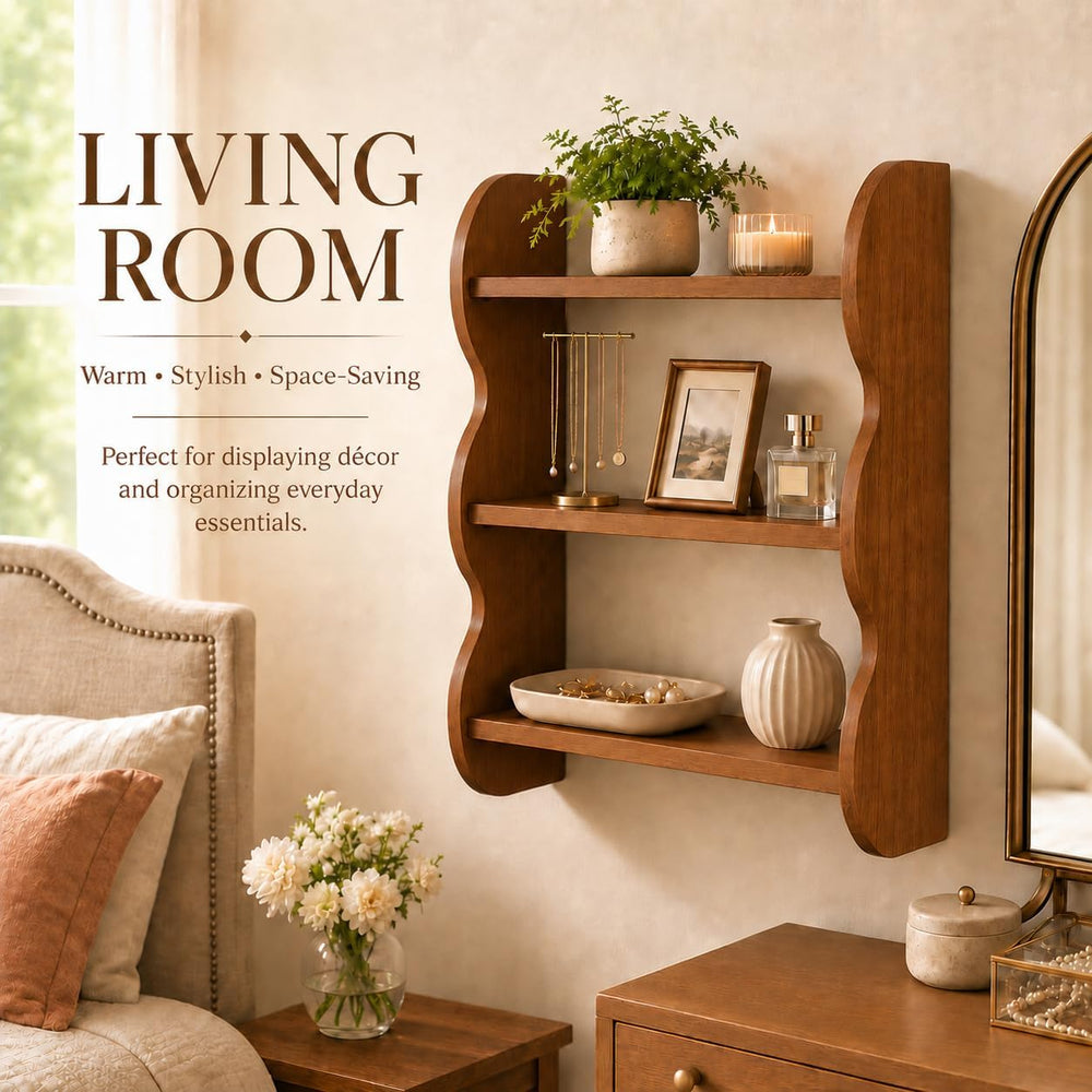 Solid Wood Floating Shelves for Wall, 3 Tier Rustic Vintage Wall Mounted Shel...