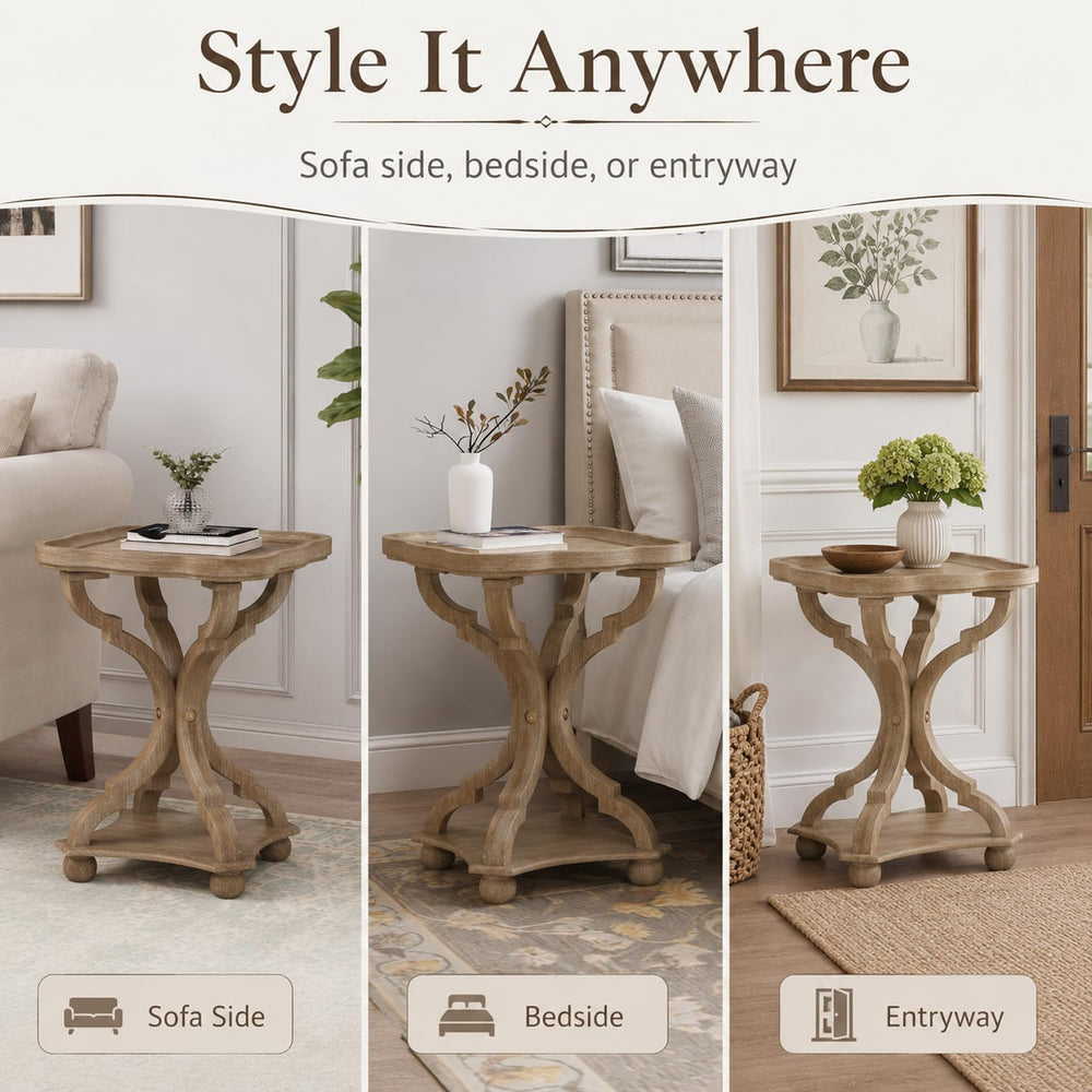 French Country Accent Table, Farmhouse Side Table (Natural B) | 19 Inch Fir W...