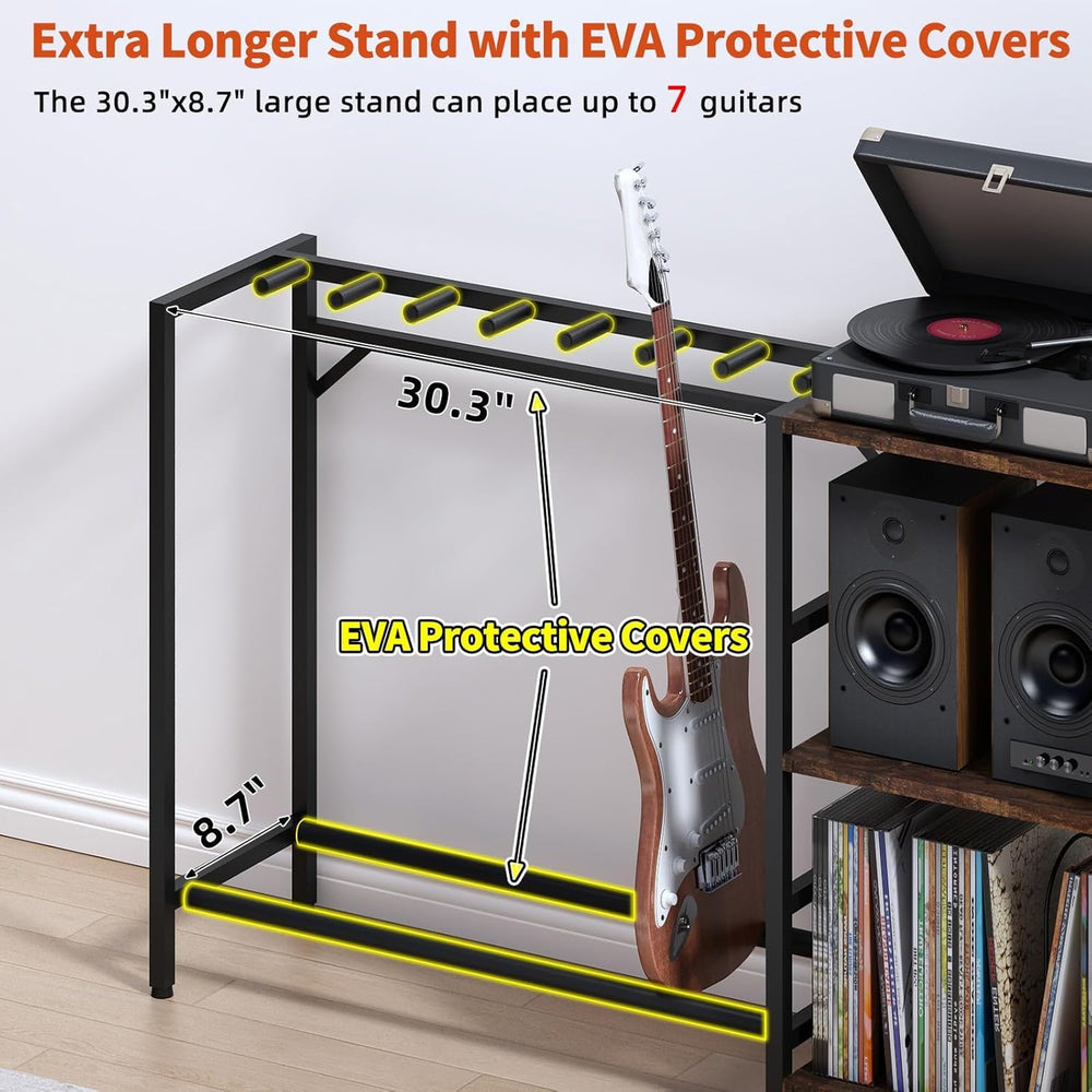 Guitar Stand with Record Player Stand, Guitar Rack with Record Player Table, ...