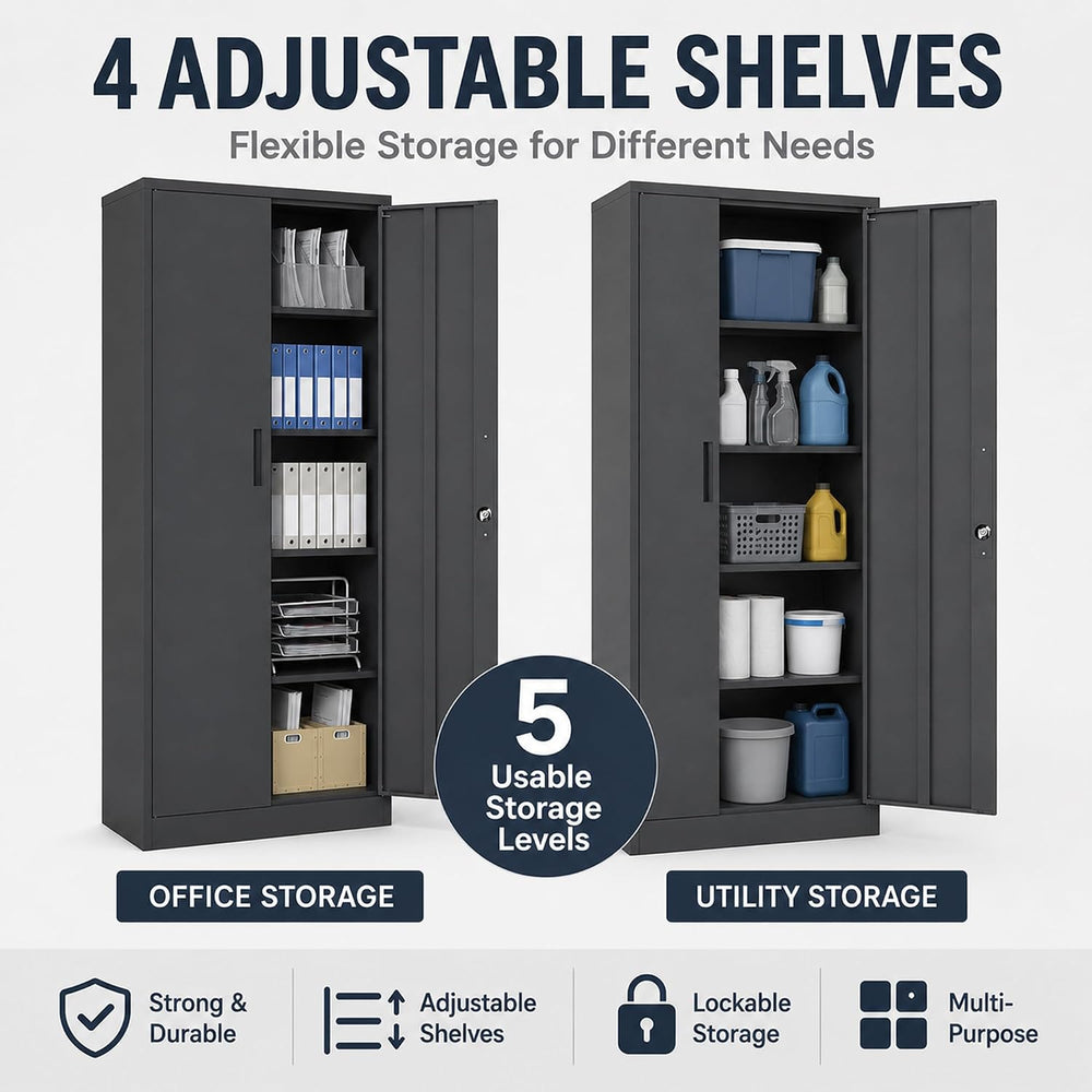 SAWJEC 72 Inch Locking Metal Garage Storage Cabinet, 4 Adjustable Shelves | 3...