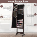 COSTWAY Jewelry Armoire Cabinet, Standing Jewelry Organizer with Full-length Mirror & 3 Adjustable Angles, Large Storage Capacity Jewelry Cabinet for Bedroom, Dressing Room (Coffee)