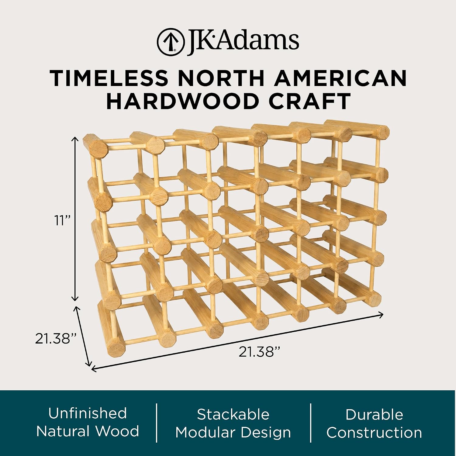 J.K. Adams Ash Wood Modular Wine Rack, Stackable Storage Holder, 40 Bottles