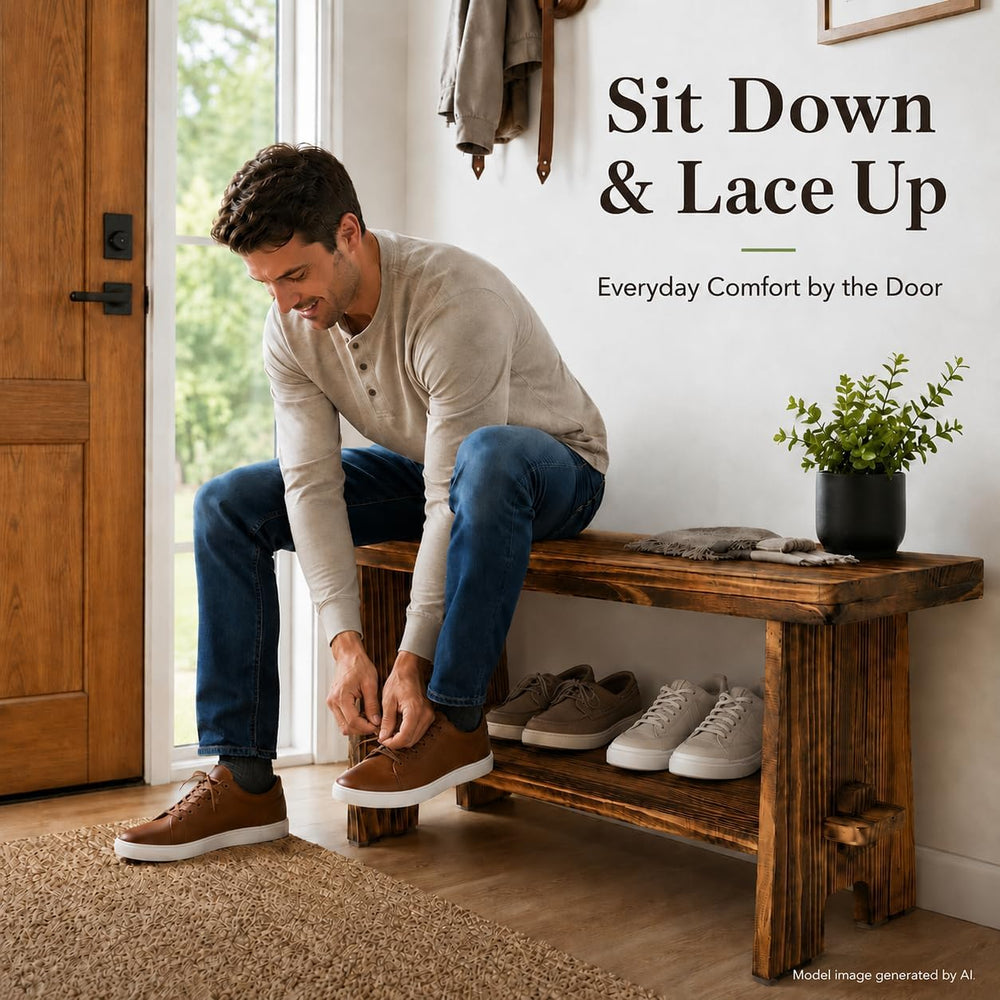 31.5" Solid Wood Entryway Bench, Farmhouse Rustic Storage Bench for Smal...