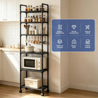 GOESWELL 6-Tier Slim Storage Cart: Rolling Utility Cart on Wheels with 2 Lockable Casters, Narrow Metal Shelving Unit for Kitchen Bathroom Laundry Home Organizer Black