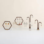 GemeShou 3pcs Wooden stud earring organizer holder, walnut earring hangers with brass base, Small Cute earring display for selling with 9 holes for each【Hexagon frame-3pcs】