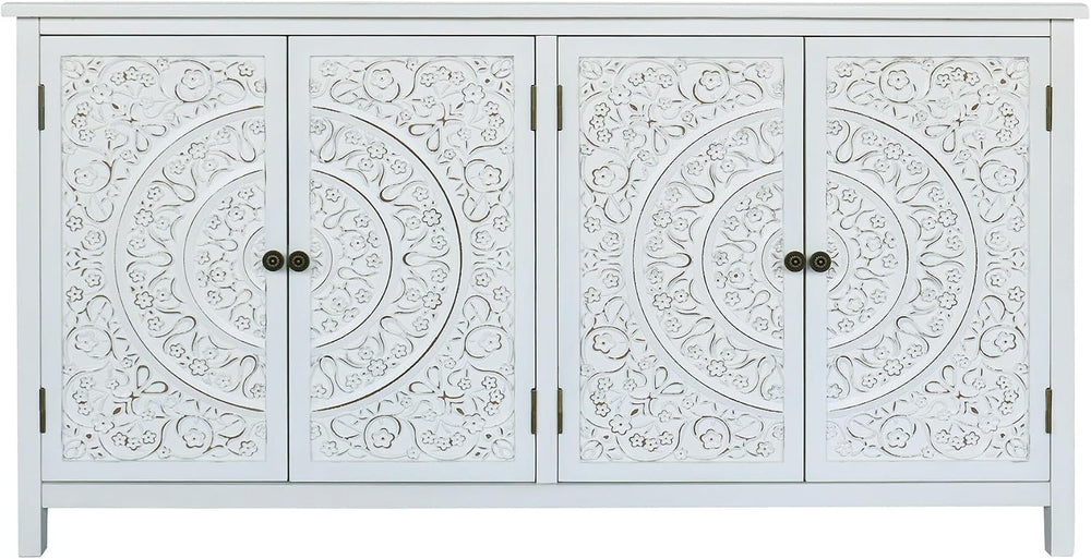Mid-Century Accent Cabinet with 4 Doors, Rustic Sideboard Pantry Cabinet, for...