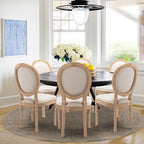 Upholstered Dining Chairs Set of 6 French Country Oval Fabric Back Kitchen Side Chair with Wood Legs for Dining Room, Kitchen, Restaurant(Beige-Fabric)