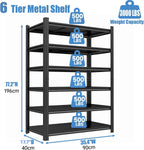 Garage Storage Shelves,5 Tier Shelving Unit, 40 inch Wide, 18” Deep, 78” Tall Organizer Metal Shelf for Basement/Laundry/Pantry Heavy Duty, Adjustable,Easy to Install (6Tier-35.4"Wx17.7"Dx77.2"H)