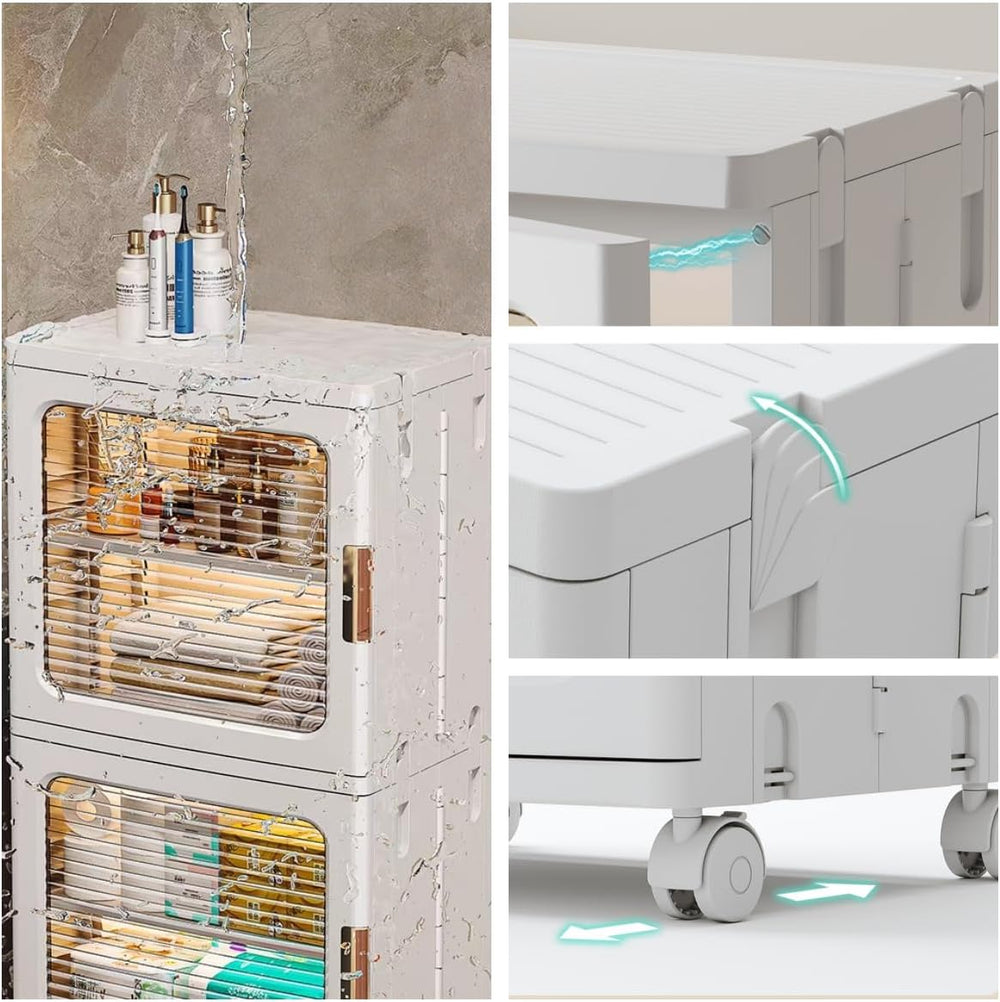 Countertop Storage Cabinet with Door and Shelf Mini Foldable Small Cabinet Or...