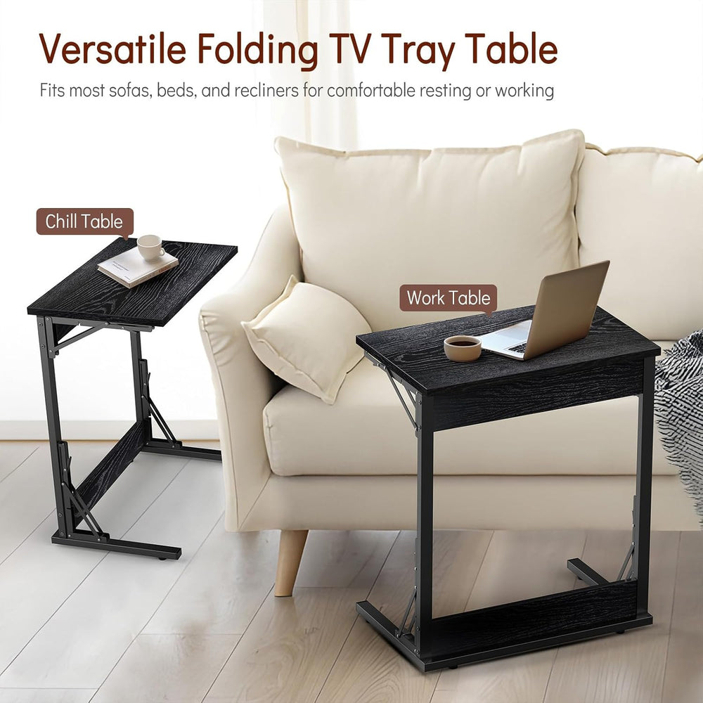 Tatub 24" TV Tray Table Set of 4, Folding C Shaped End Table, Small Sofa...