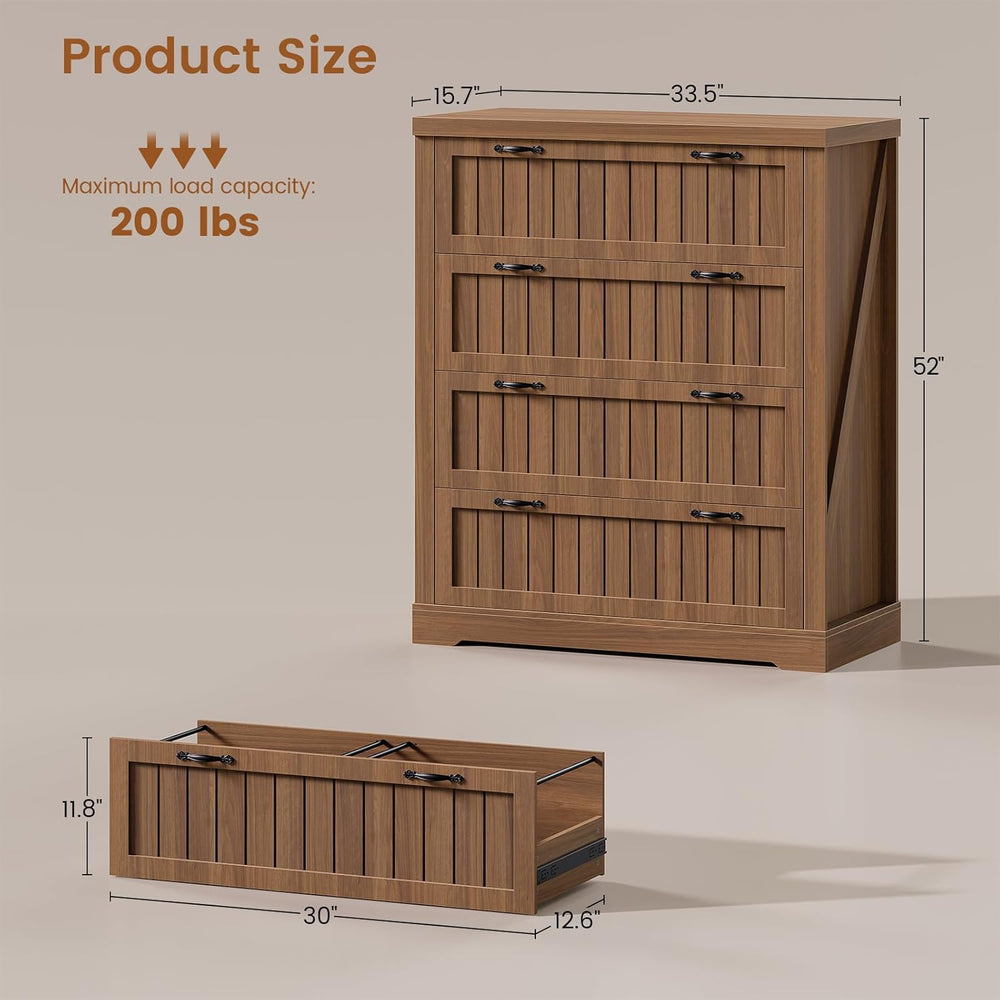 SEDETA Farmhouse 4 Drawer File Cabinet, Filing Cabinet for Home Office, Wood ...